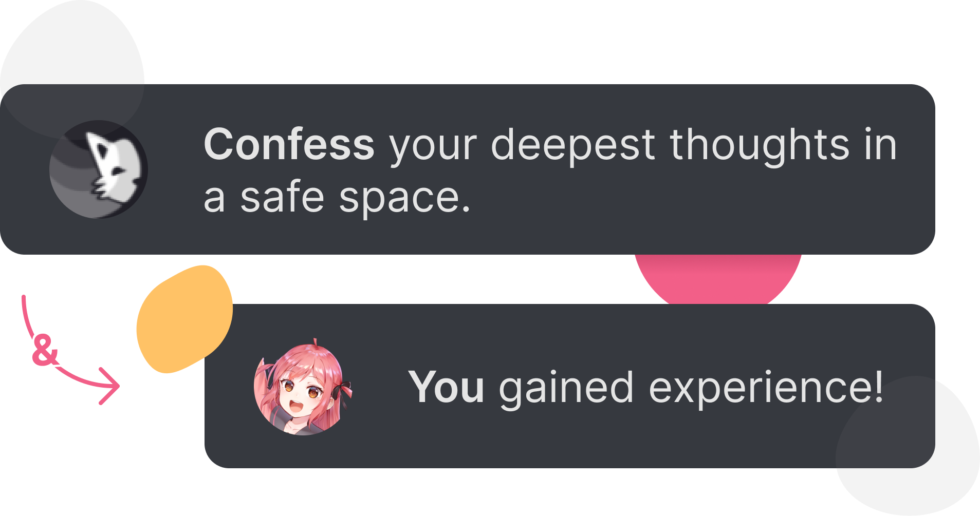 An avatar of Miki and Confessions Bot teaming up